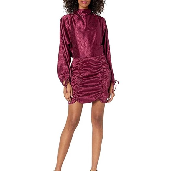 4SI3NNA Anthropologie Jolene Small Burgundy Ruched Tiger Stripe Mini Dress - Picture 1 of 11